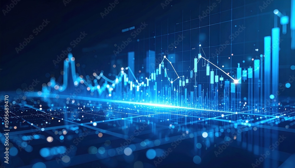 Aufkleber glowing blue digital financial chart displaying data analysis and business statistics in a futuristi