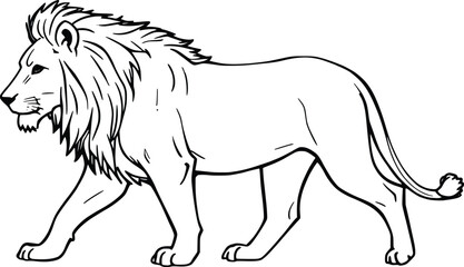Minimal Walking Lion Line Drawing – Side Profile Vector Outline Art