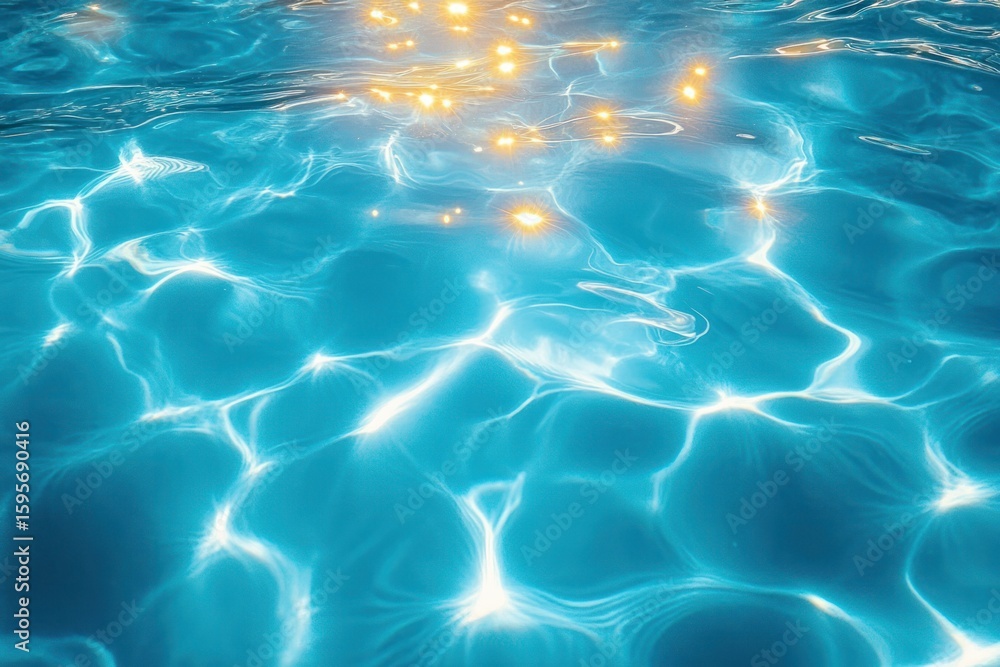 Aufkleber bright sunlight reflections and shimmering sparkling effects on clear blue water surface creating a 