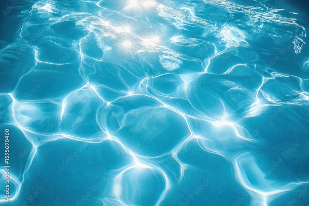 Aufkleber bright sunlight reflecting and shimmering on clear blue water surface creating dynamic light pattern