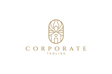 House with tree emblem badge logo vector template