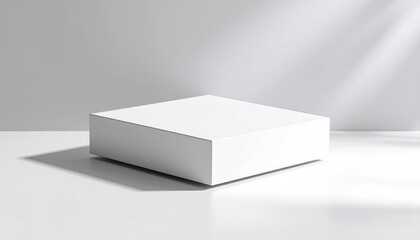 Naklejka premium Minimalist White Display Base With Subtle Shadows Against Empty Grey Backdrop for Product Presentation