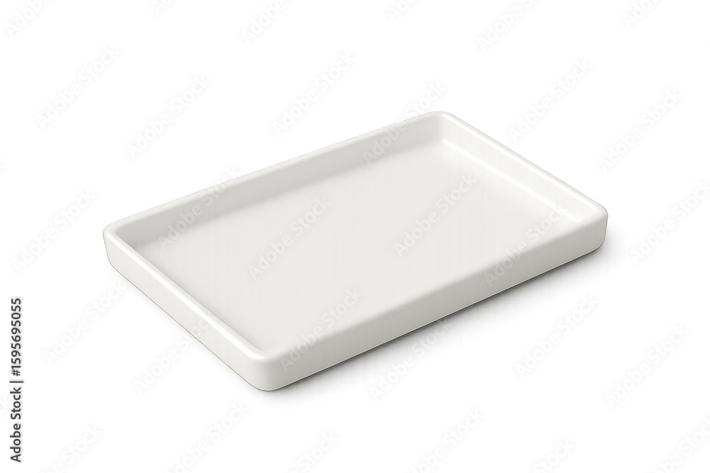 Poster pristine white rectangular porcelain plate resting on transparent background, highlighting culinary 