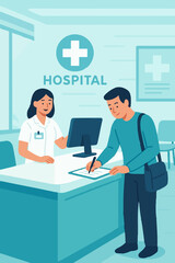 Flat Vector Hospital Reception Scene