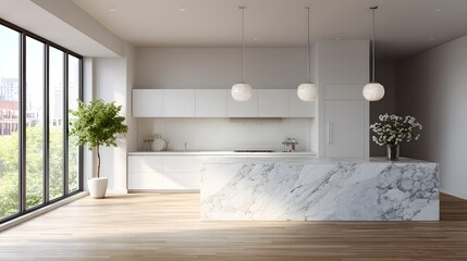 Modern kitchen with city view