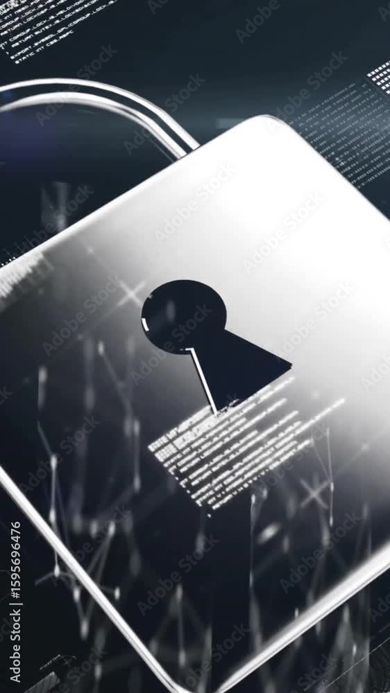 Poster animation of padlock, digital data processing