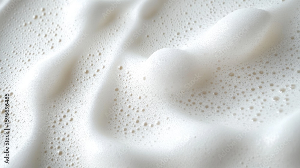 Poster close-up of white foam bubbles with varying sizes on a smooth surface, creating a light and airy tex