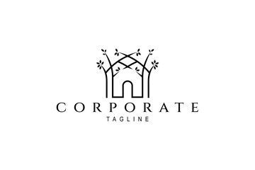House or real estate logo with minimal tree element