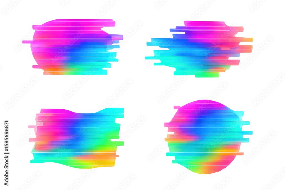 Aufkleber four colorful glitch effects with transparent background, ideal for adding a distorted, digital touc
