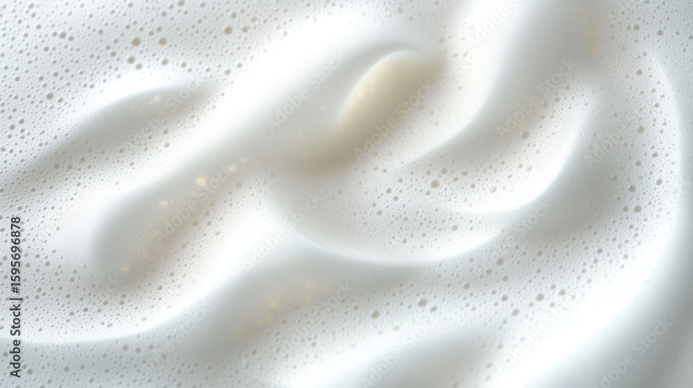 Poster close-up of white foam bubbles creating soft, smooth waves with tiny air bubbles in a delicate textu