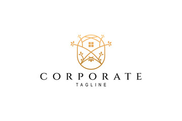 Luxury tree branch and house company logo design