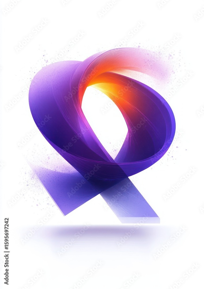 Poster abstract swirling ribbon forming a loop with a vibrant gradient from deep purple to fiery orange on 