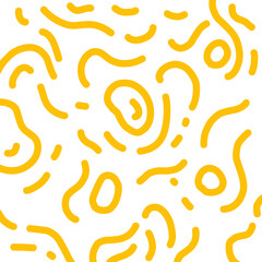 Fototapeta premium Abstract noodle pattern. Graphic spaghetti background with yellow ramen noodles. Isolated vector illustrations on white background. Italian pasta abstract pattern. Yellow abstract line 