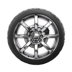 Obraz premium A chrome alloy wheel with a black tire, isolated on a transparent background. background removed