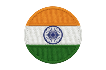 A detailed embroidered badge design showcasing the vibrant tricolor and Ashoka Chakra of the Indian national flag in a circular shape