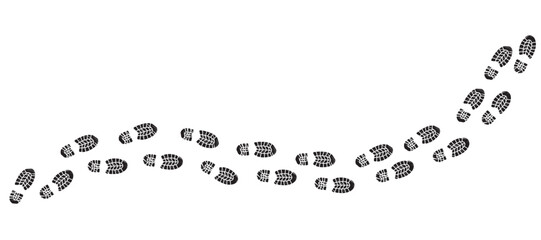 Cartoon vector of a trekking shoe trail, featuring rugged, deep sole prints. Ideal for hiking, camping, outdoor gear brands or adventure visuals