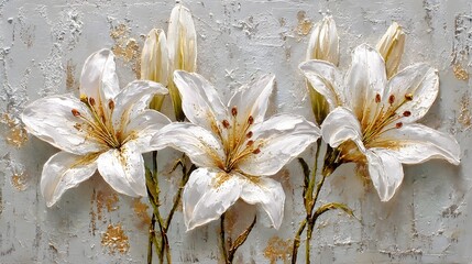 Elegant white lilies on textured canvas