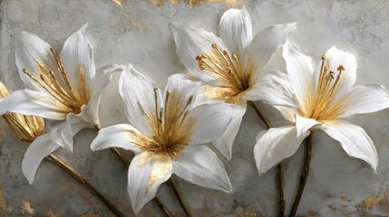 Elegant white lilies with gold accents on a textured background