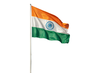 an Indian flag gracefully fluttering on a flagpole against a clear sky, symbolizing national pride
