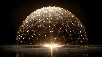 Golden sphere network on dark reflective surface