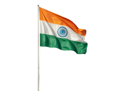 an Indian flag gracefully fluttering on a flagpole against a clear sky, symbolizing national pride