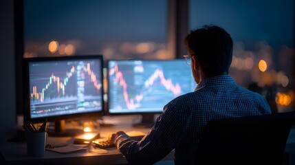 Night trader at computer