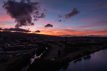 Ala Wai Golf Course with Ala Wai Canal. City of Honolulu, Oahu Hawaii. sunrise
