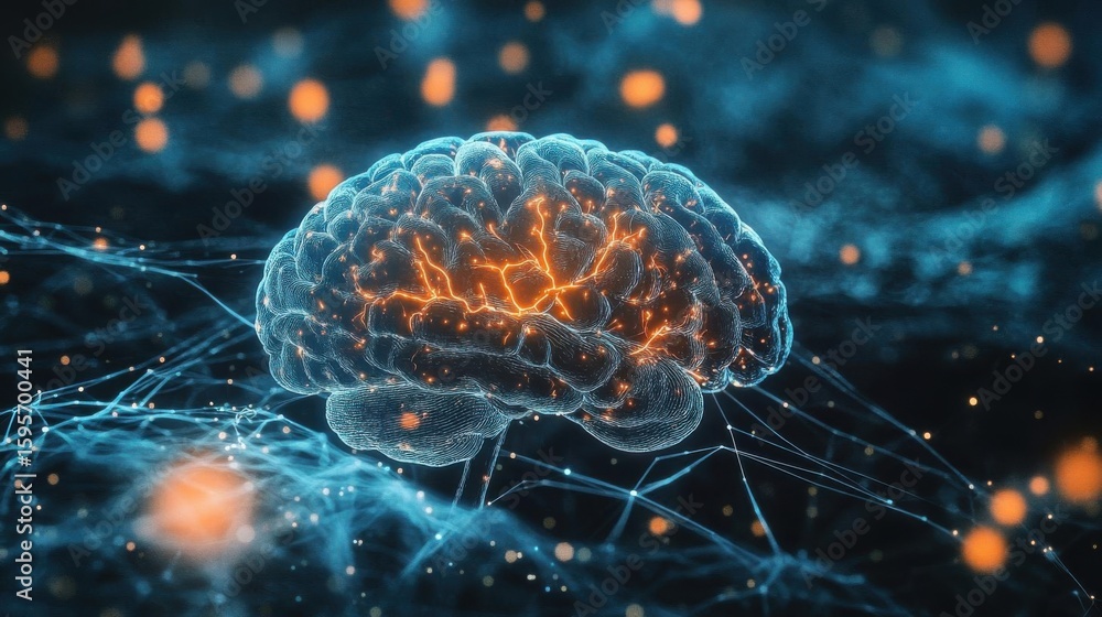 Poster explore human brain with neural network and artificial intelligence concept
