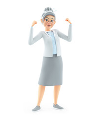 3d cartoon granny flexing arm muscles