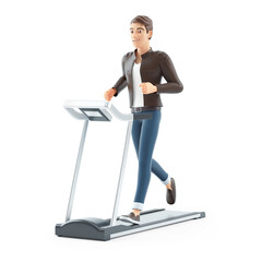 3d cartoon man running on treadmill