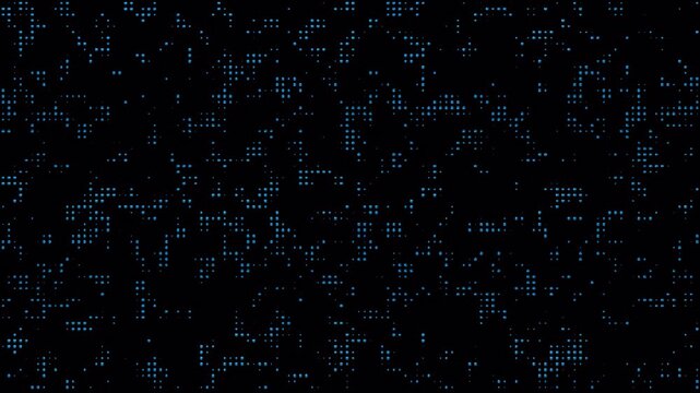 High tech motion graphic background, flashing blue dots on dark background