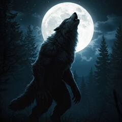 Lone Werewolf Howling Full Moon