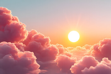 Beautiful sunrise with soft pink clouds and golden sunlight in a serene sky
