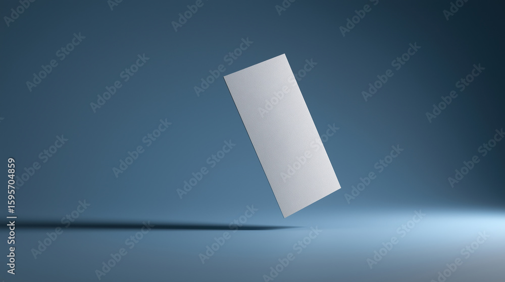 Poster floating rectangular panel against a simple blue backdrop in soft light