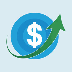Fototapeta premium White dollar symbol on blue concentric circles with green upward arrow money finance