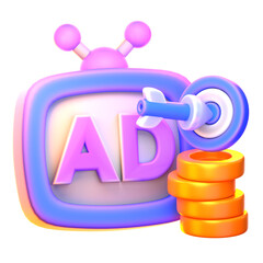 Paid Ads Target 3D Icon &ndash; Ideal for Landing Pages, Ad Campaigns, Mobile Apps, UI Dashboards, Content Tools, Infographics, Social Media Posts, and Marketing Blogs in a Bold Illustrative Style