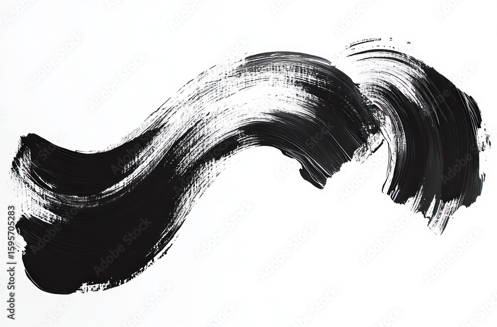 Poster abstract black brushstroke with dynamic curves on white background conveying motion and artistic exp