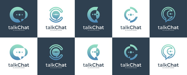 Set Collections of Letter C with Bubble Chat Logo Design Ideas. Unique Vector Technology and Communication based Icons Template.