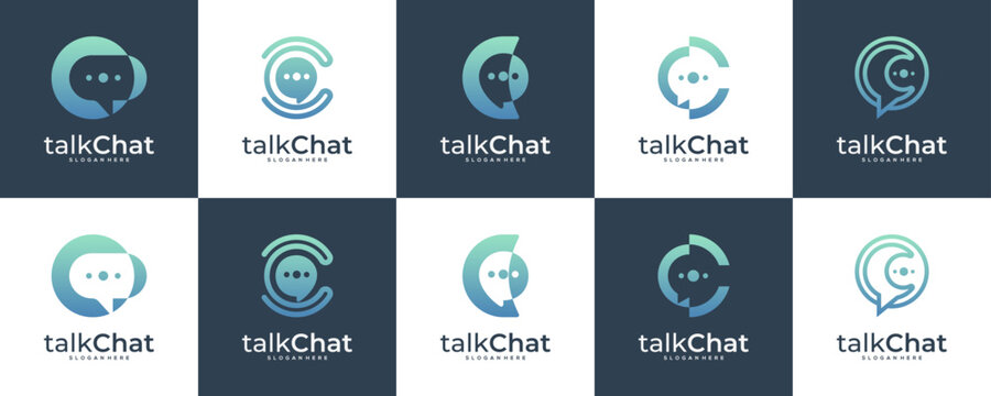 Set Collections of Letter C with Bubble Chat Logo Design Ideas. Unique Vector Technology and Communication based Icons Template.