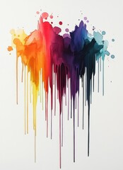 Fototapeta premium Abstract vertical dripping watercolor paint blending warm and cool colors on white background, creating fluid dynamic movement and vibrant emotional contrast