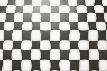Black and white distorted checkered pattern creating an optical illusion with curved square shapes and a sense of depth and movement