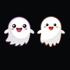 Obraz premium Two adorable cartoon ghosts with happy expressions on a black background