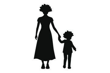 Mother and child walking together silhouette