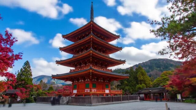 Buddhist Pagoda in Temple . Famous Japanese Temple Hyperlapse. 4k video