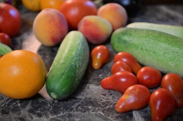 Fruits and Vegetables on a Kitchen Counter
