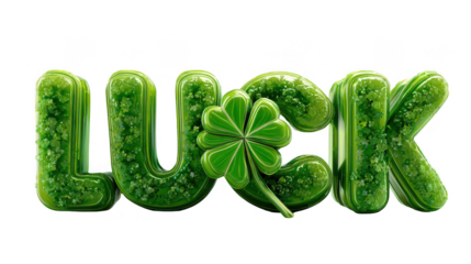 Green luck text with clover on black background background image