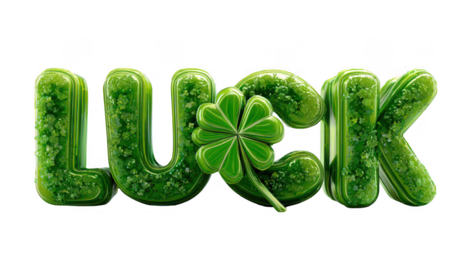 Green luck text with clover on black background background image