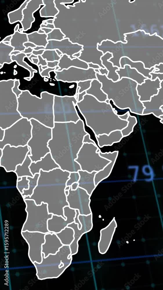 Poster map of europe and africa with grid lines and data overlay animation