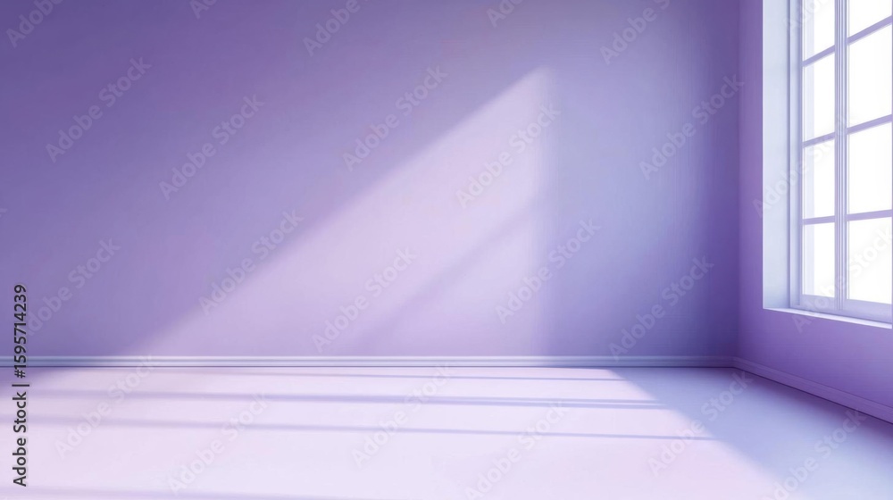 Poster sunlight stream through window into empty room with pastel color theme.