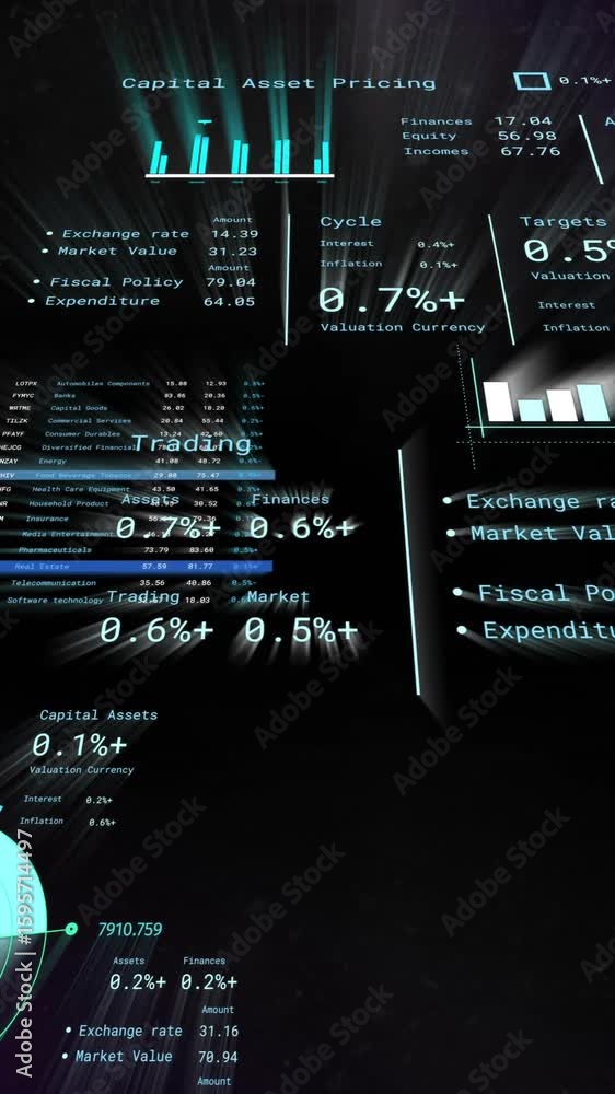 Poster animation of futuristic graphs and charts floating in dark space